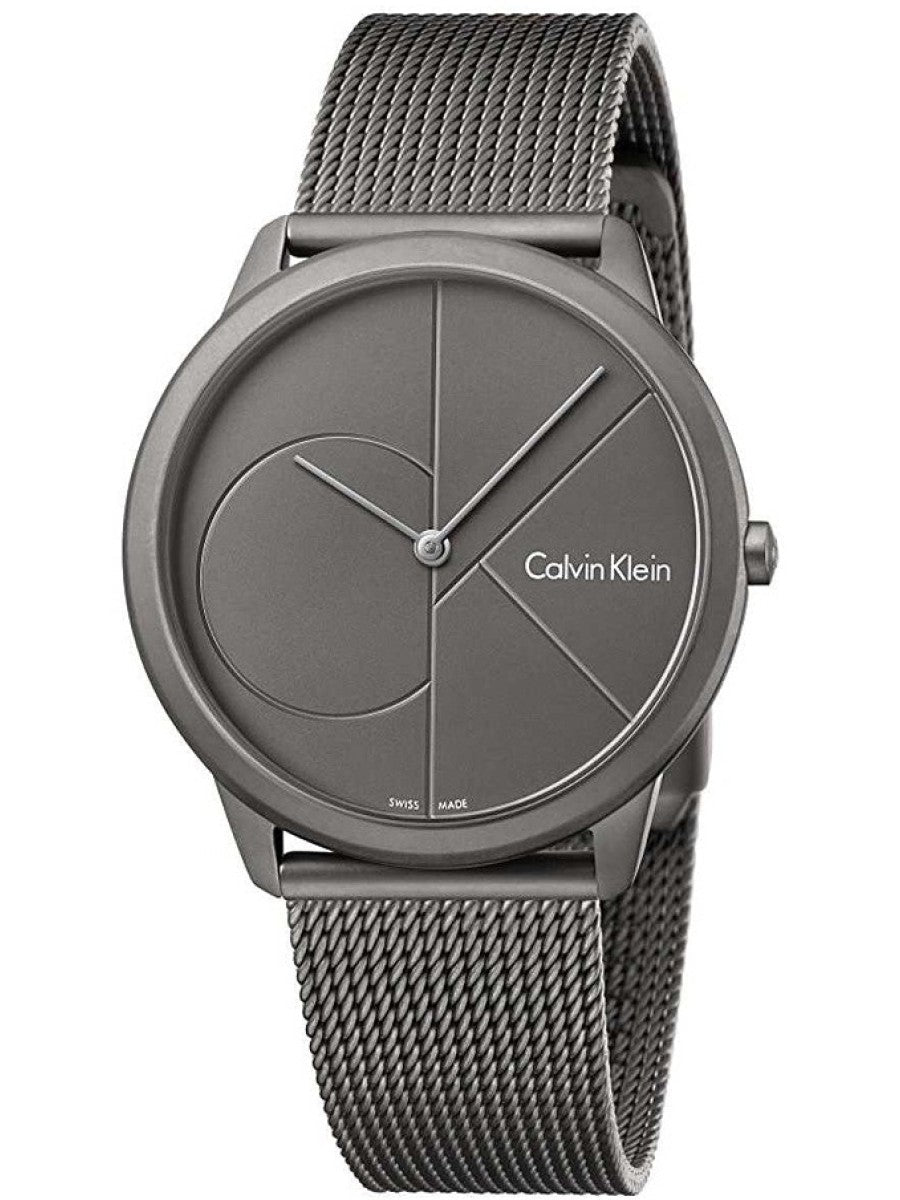 Calvin Klein Minimal grey dial watch with minimalist design and grey mesh bracelet