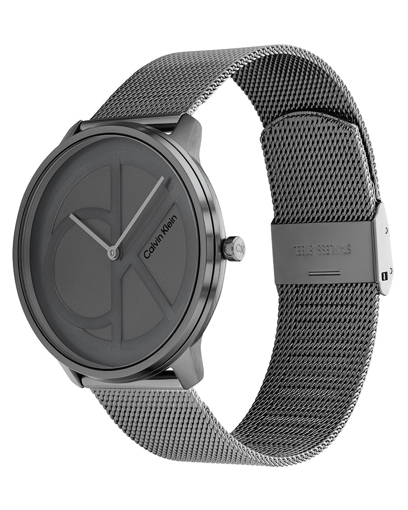 Calvin Klein Minimal watch displayed on wrist showing mesh bracelet and profile