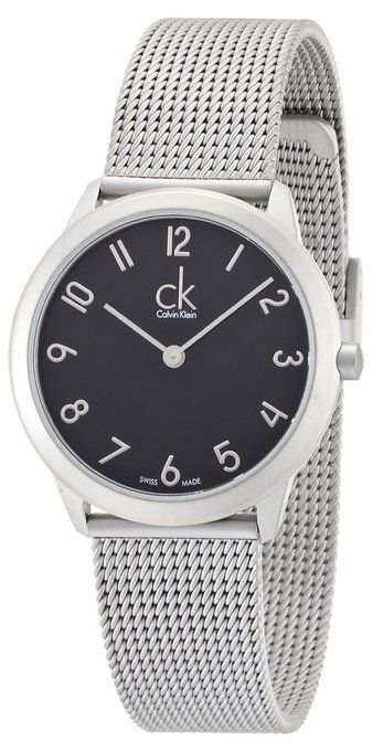 Calvin Klein K3M52151 men's watch with black dial and silver mesh strap
