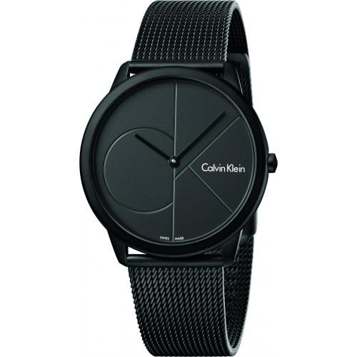 Calvin Klein K3M524B1 minimal watch angled view showing geometric dial design