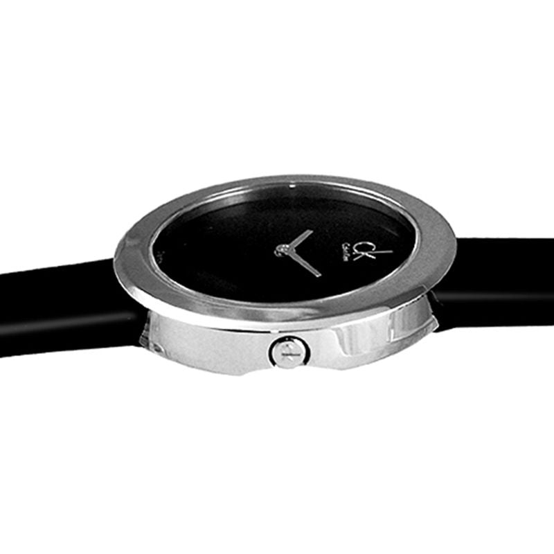 Calvin Klein K3N231C1 dial detail with minimalist silver hands on black face