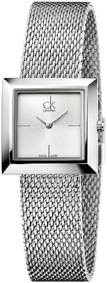 Calvin Klein K3R23126 women's watch with white dial and silver mesh bracelet
