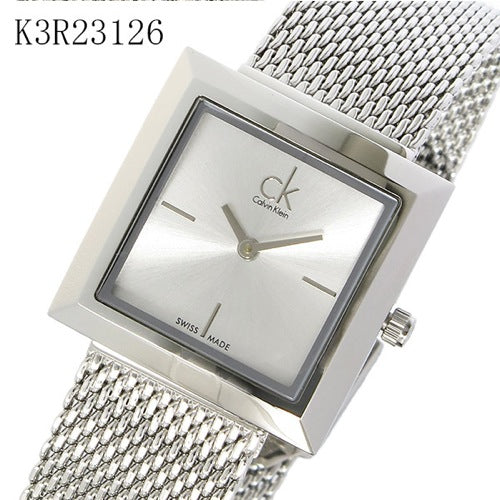 Calvin Klein K3R23126 model reference showing square case white dial and mesh bracelet