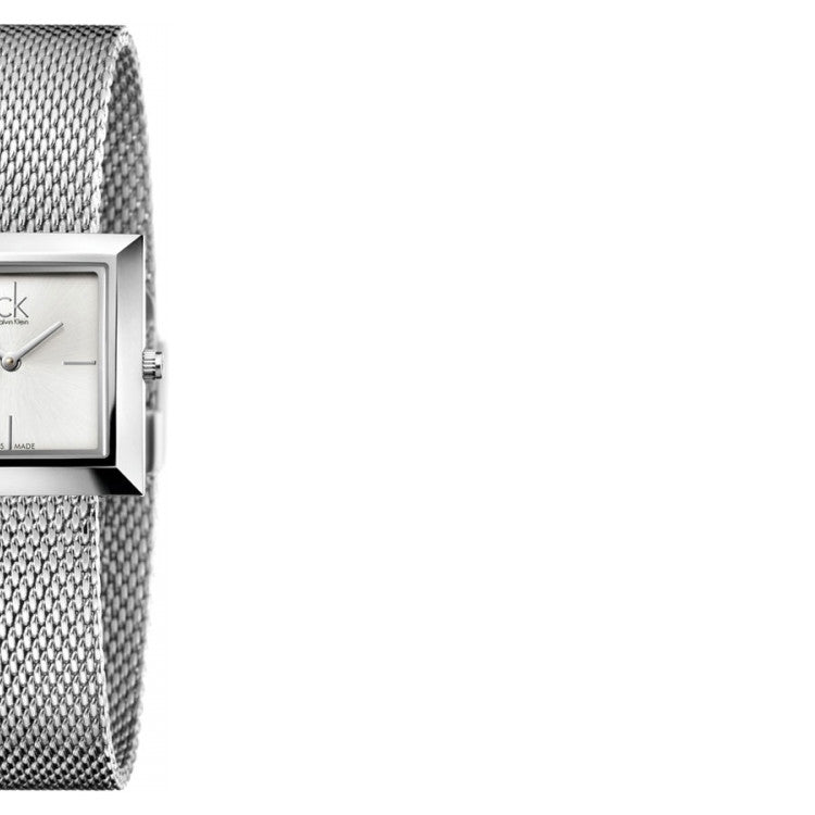 Calvin Klein K3R23126 side view showing square case profile and mesh strap