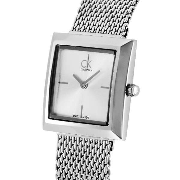 Calvin Klein K3R23126 women's watch front view with white dial and mesh strap