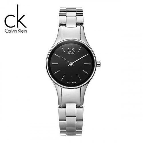 Calvin Klein Simplicity women's watch with minimalist black dial and silver steel bracelet