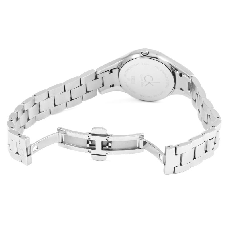 Calvin Klein Simplicity watch side profile showing stainless steel strap and clasp