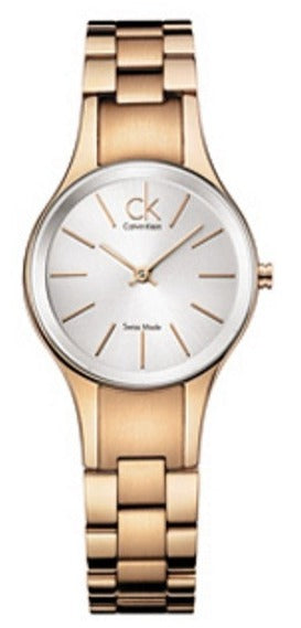 Calvin Klein K4323520 women's quartz watch with rose gold-tone case, white dial, and matching bracelet