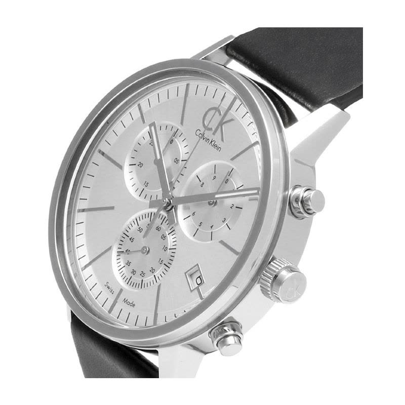 Calvin Klein K7627120 chronograph watch at side angle showing profile and strap