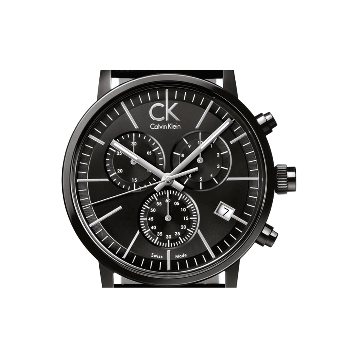 Calvin Klein Post Minimal chronograph watch front view on white background