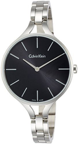 Front view of Calvin Klein K7E23141 bangle watch with minimalist black dial