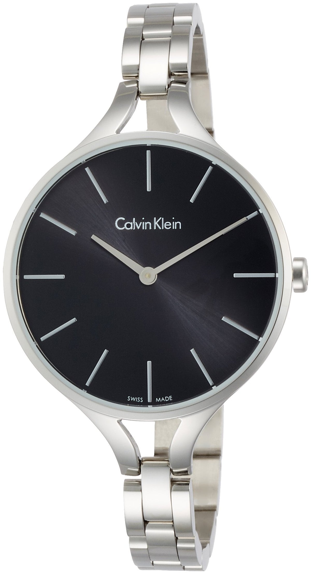 Calvin Klein Graphic black dial ladies bangle watch with silver-tone bracelet