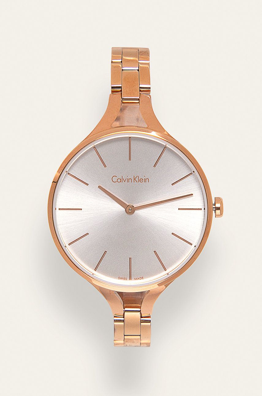 Calvin Klein K7E23646 women's watch with minimalist silver dial and rose gold steel case