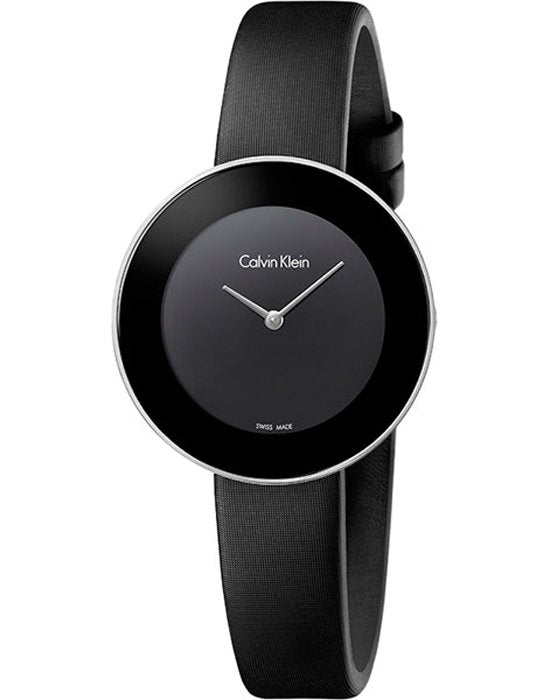 Calvin Klein Chic black dial ladies watch with black leather strap