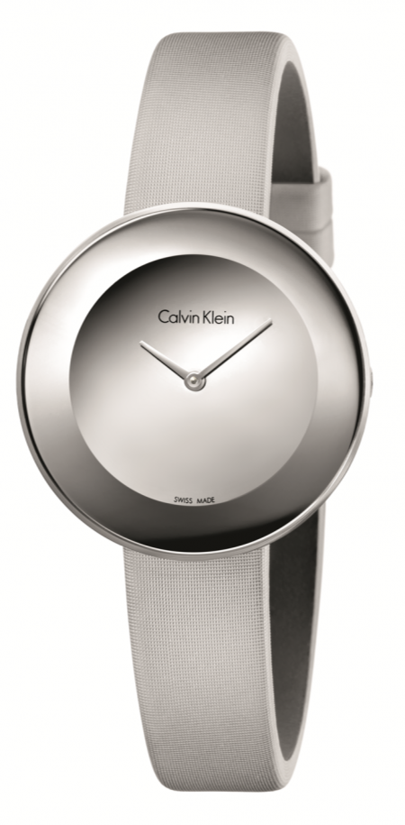 Calvin Klein Chic women's watch with silver dial and gray leather strap