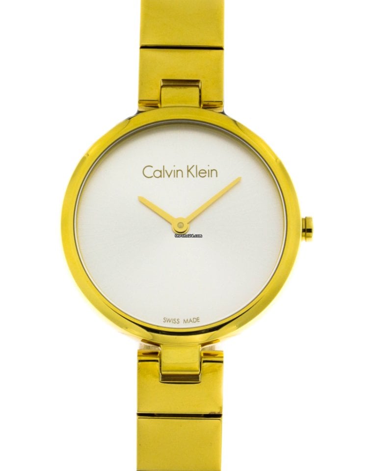 Calvin Klein women's watch gold-plated case with white dial front view