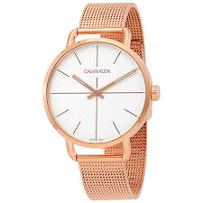 Calvin Klein women's watch with white dial and rose-gold mesh bracelet