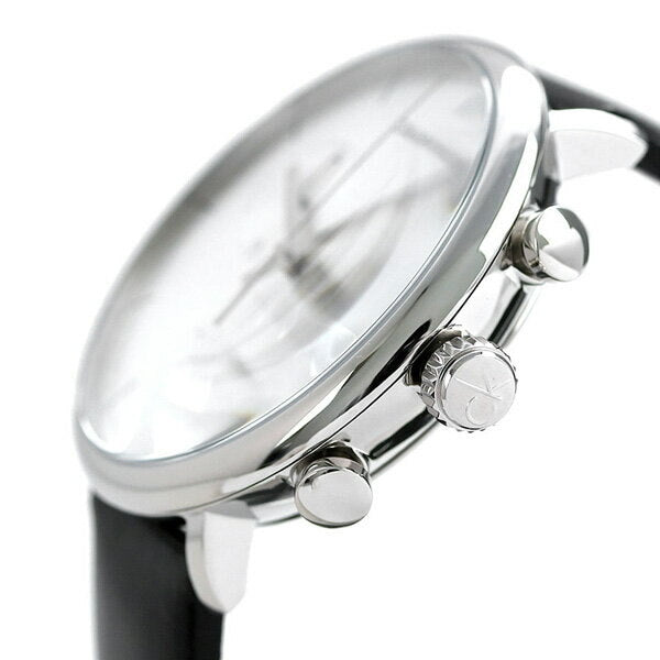 Calvin Klein K8M271C6 chronograph at angle showing case and black strap