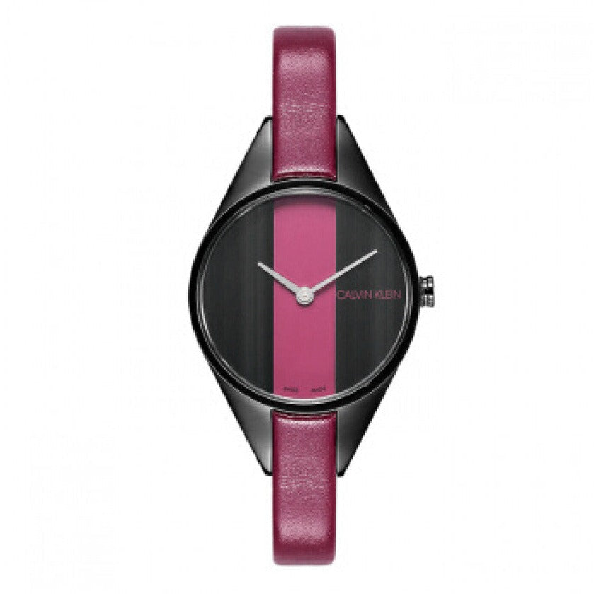 Calvin Klein Rebel watch with burgundy strap and red and black dial