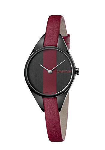 Calvin Klein Rebel ladies watch with black and red dial and leather strap