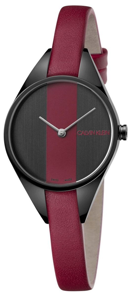 Calvin Klein Rebel ladies watch with red and black dial and red leather strap