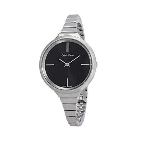 Calvin Klein Lively women's watch angle view with silver steel band and black dial