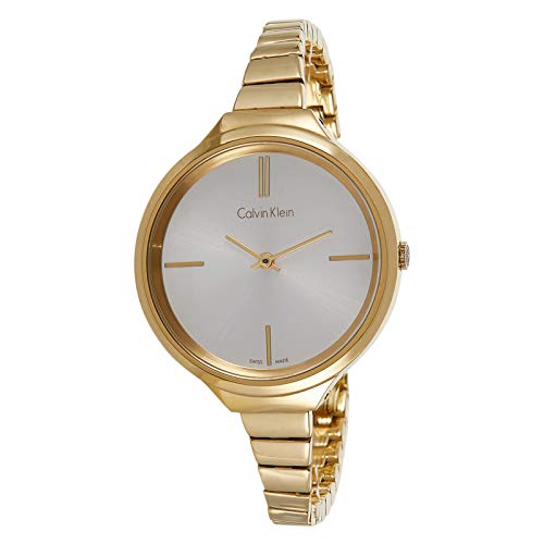 Calvin Klein Lively K4U23526 gold-tone watch at three-quarter angle showing bracelet and dial