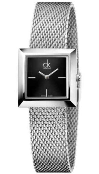 Calvin Klein Mark women's watch with black dial and silver mesh bracelet