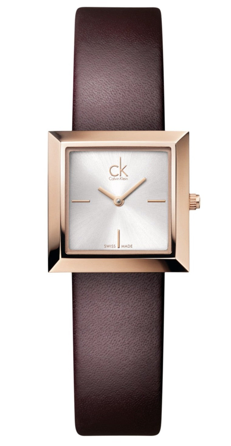 Calvin Klein Mark K3R236G6 women's watch with white dial and brown leather strap
