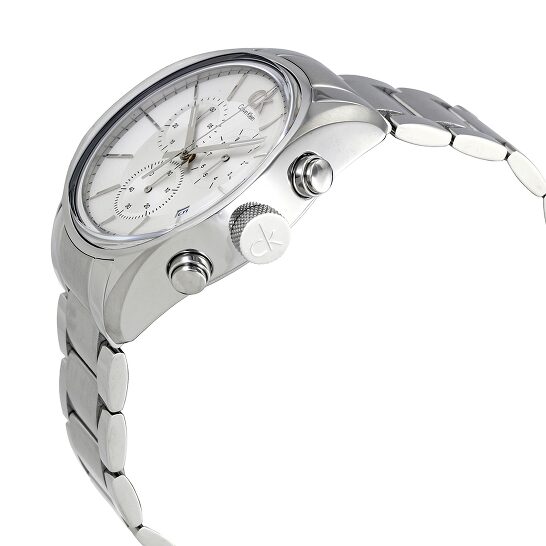 Calvin Klein Masculine K2H27126 chronograph watch side angle view displaying case and subdials
