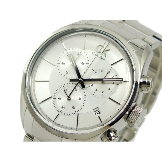 Calvin Klein Masculine K2H27126 men's chronograph watch side profile showing stainless steel case