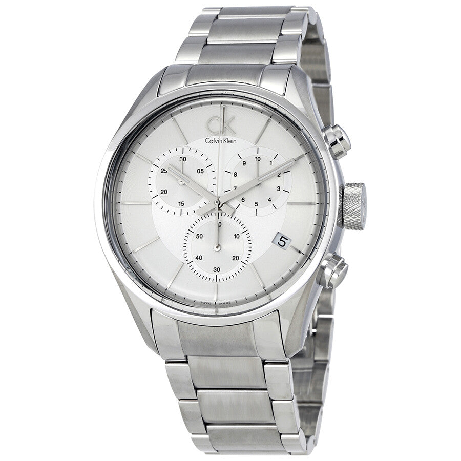 Calvin Klein Masculine K2H27126 silver dial men's chronograph watch front view