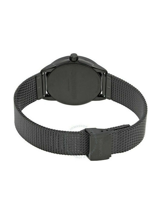 Calvin Klein Minimal Diamonds watch caseback view with mesh bracelet