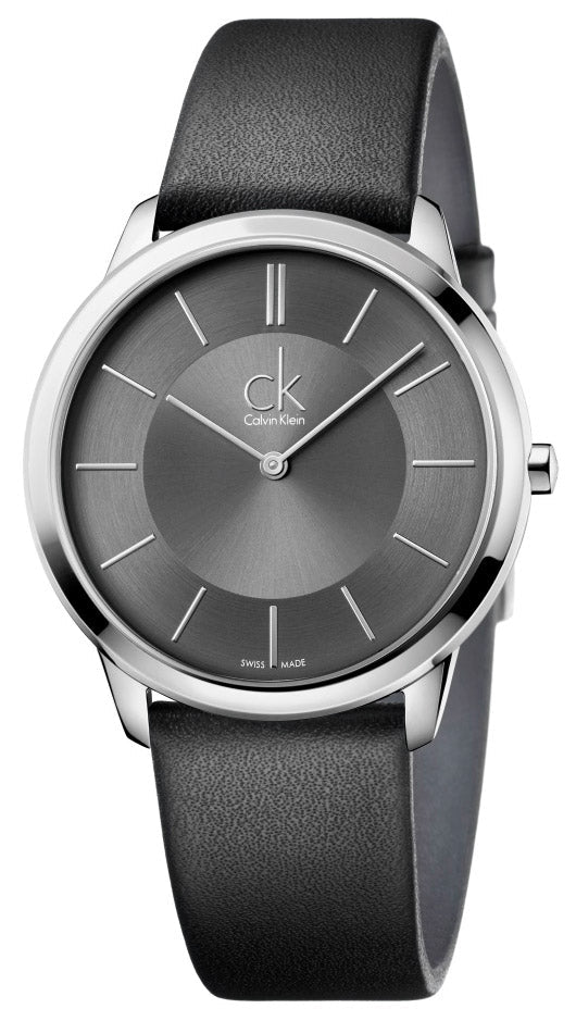 Calvin Klein K3M211C4 men's watch with black dial and black leather strap worn on wrist