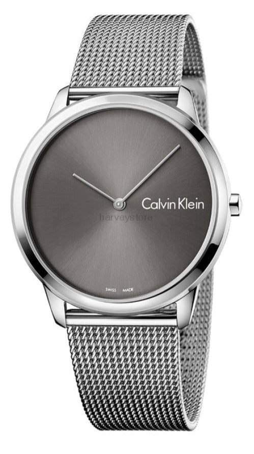 Calvin Klein Minimal 40mm men's watch with black dial and stainless steel mesh band