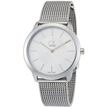 Calvin Klein Minimal K3M22126 men's watch featuring silver dial and steel mesh strap
