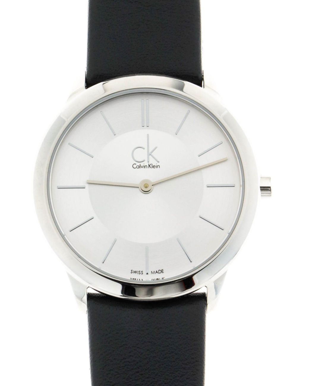 Calvin Klein Minimal unisex watch with silver-toned dial and black leather band