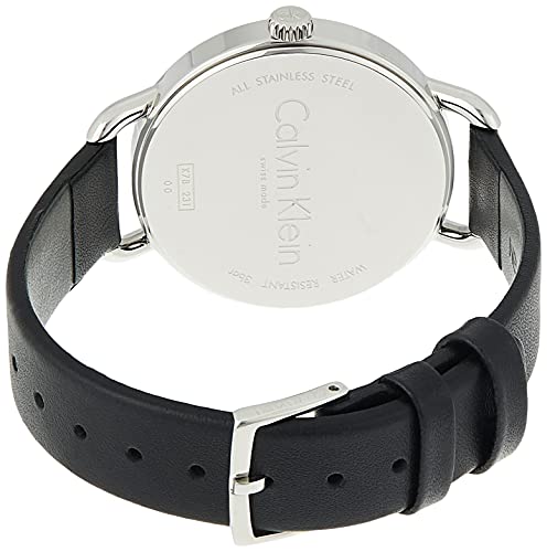 Rear view of Calvin Klein Minimal watch displaying stainless steel caseback and strap