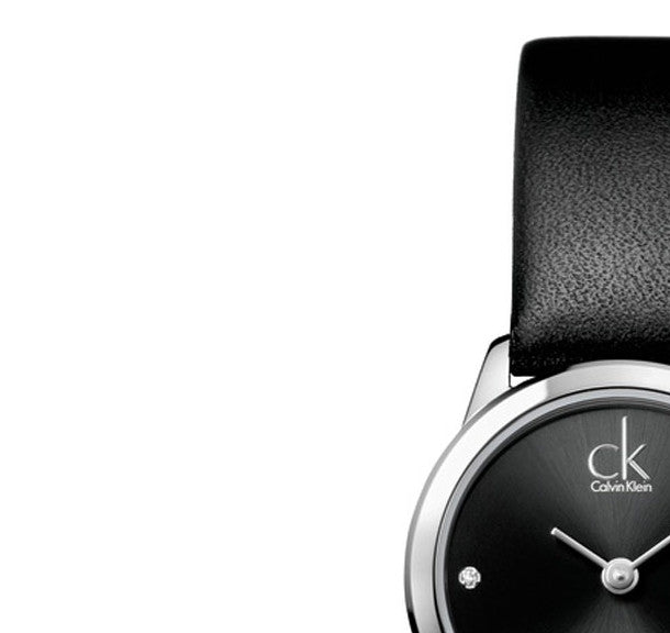 Angled view of Calvin Klein Minimal K3M231CS watch dial detail