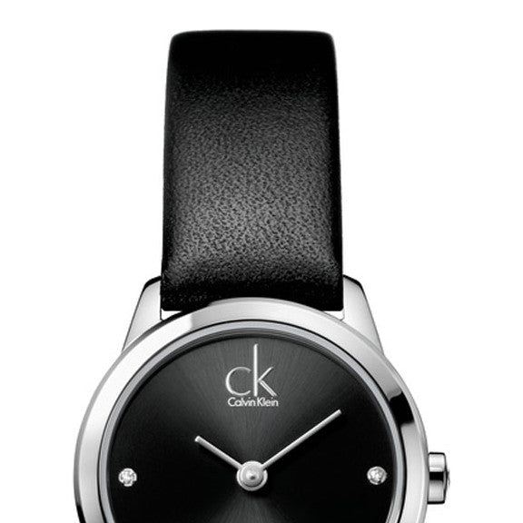 Angled view of Calvin Klein Minimal K3M231CS watch with strap