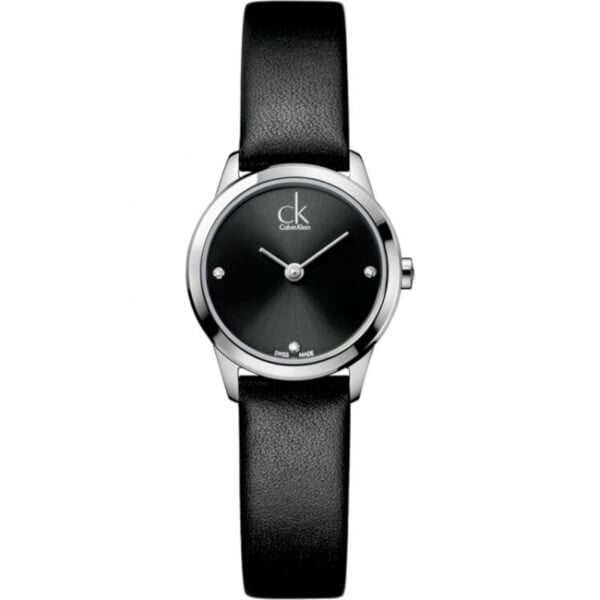 Front view of Calvin Klein Minimal K3M231CS with black dial and silver case