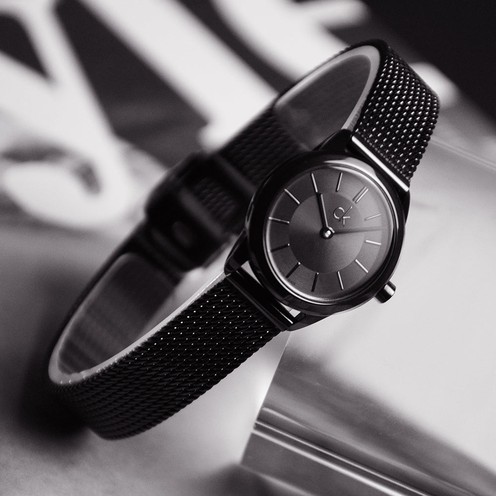 Calvin Klein Minimal K3M234B1 black minimalist watch on wrist lifestyle photo