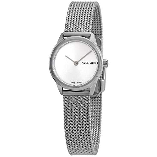 Calvin Klein Minimal Lady small silver watch with minimalist dial face and mesh band