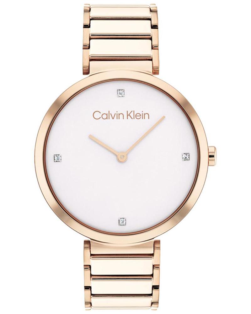 Calvin Klein Minimalistic white dial women's watch with gold-tone case and bracelet