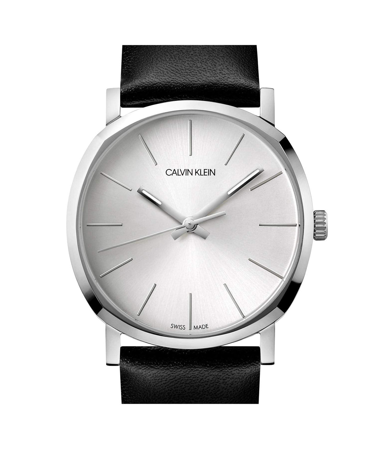 Top-down view of Calvin Klein Posh watch showing silver dial and case