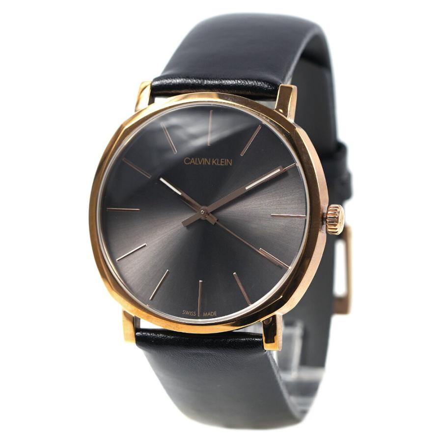 Calvin Klein Posh men's watch in rose gold with black leather strap, three-quarter view
