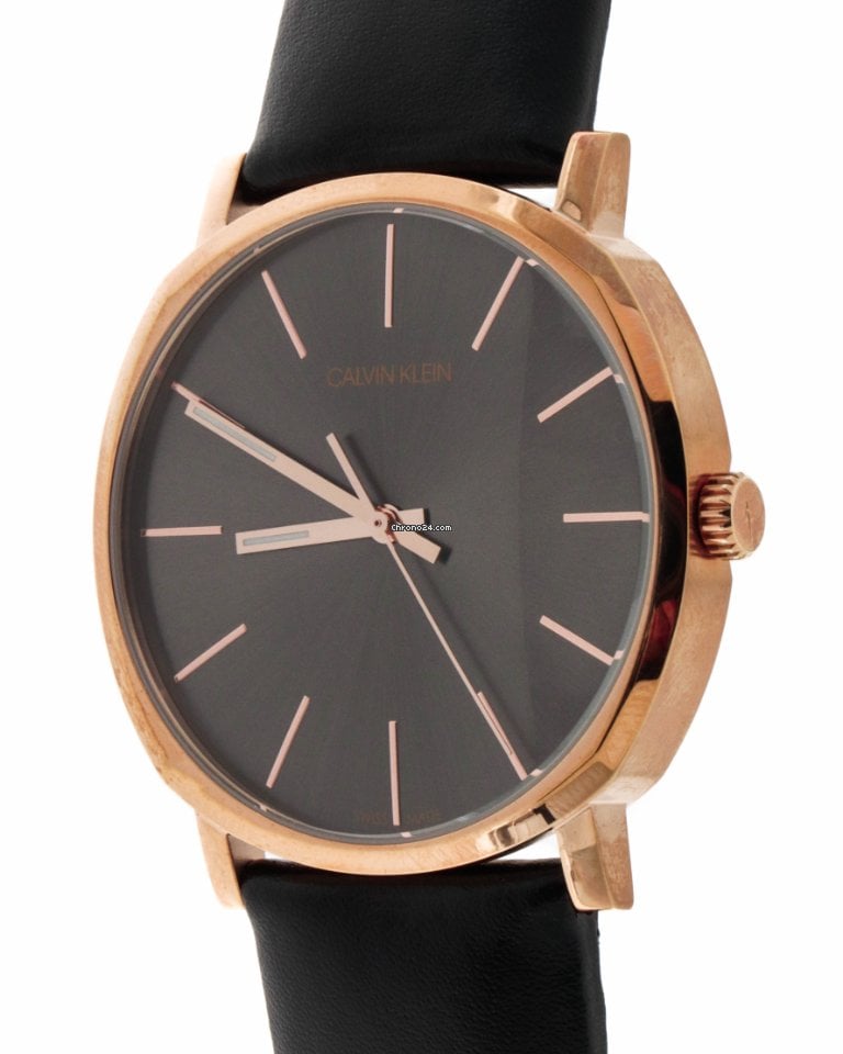 Calvin Klein Posh watch side profile showing rose gold case and crown