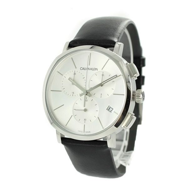 Calvin Klein Posh chronograph watch on wrist with black leather strap
