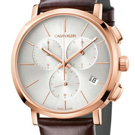 Calvin Klein Posh chronograph dial close-up showing white face with three subdials and date window
