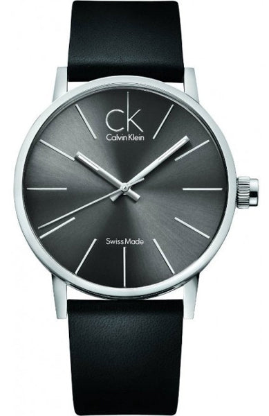 Calvin Klein Post Minimal K7621107 watch with black dial and black leather strap